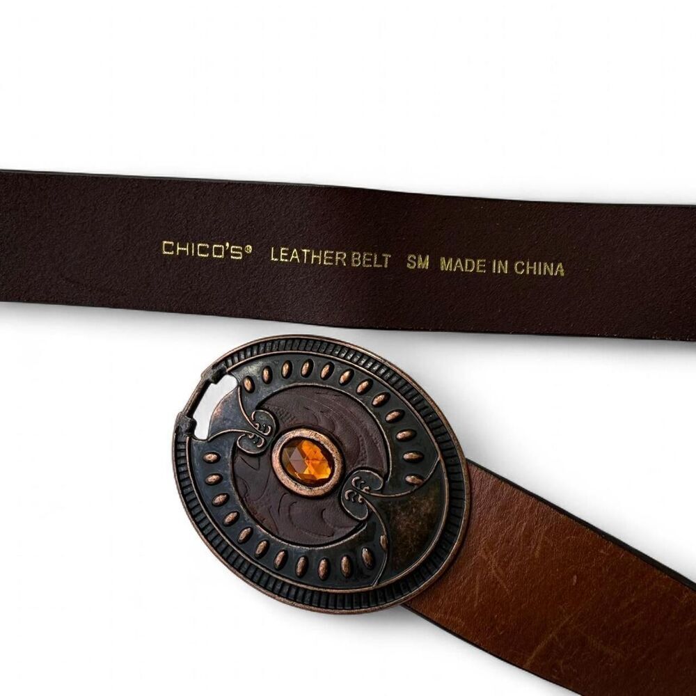 VINTAGE Chico’s Genuine Leather Statement Distressed Belt | Cowgirl Art Deco